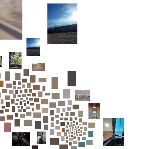 A square tile containing several smaller photographs depicting landscapes, skies, and roadside scenes. The tile has a white background.